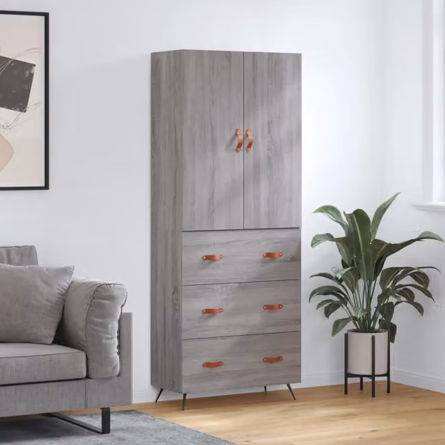 Credenza moderna vidaXL in legno e metallo, colore grigio, L: 69,5 cm, P: 34 cm, H: 180 cm