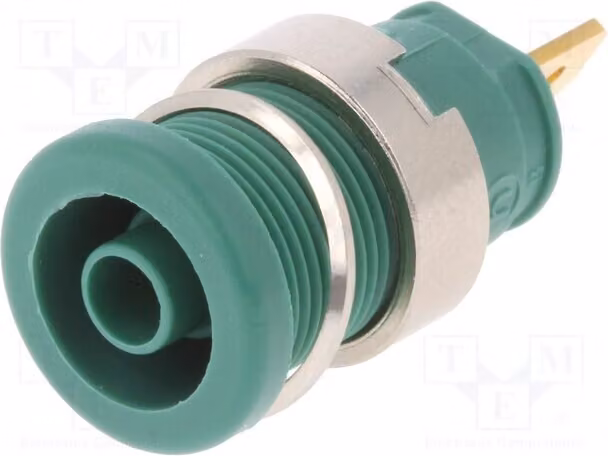 1 connettore femmina per morsetti a banana da 4 mm, 1 kV DC, verde, 25 A, con morsetto a vite, diametro 32 mm, SEB 2610 F4.8 GN, connettore a banana