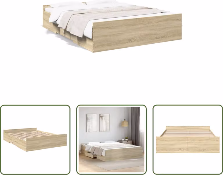 The Living Store Struttura letto con cassetti rovere Sonoma 140x200cm materiale legno