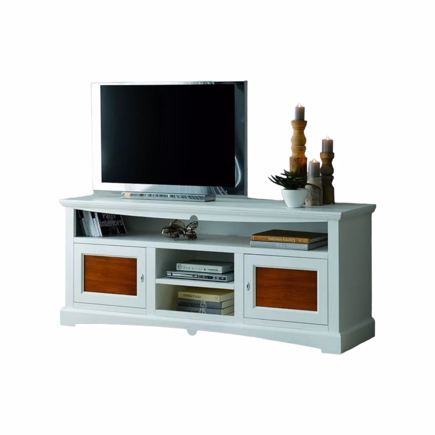 Mobile porta TV Goccia Mobili 2G in stile shabby chic, legno bianco e noce, L: 170 cm, P: 46 cm, H: 69 cm – 2