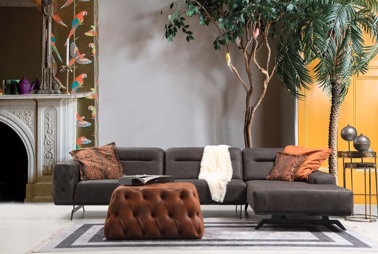 Couch Ecksofa L-Form Grau Sofa Polstersofa Ottomane Stoffsofa Stoff