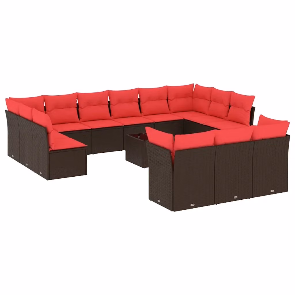 Set di divani da giardino vidaXL a forma di U in polyrattan marrone con cuscini e tavolino da esterno – 2