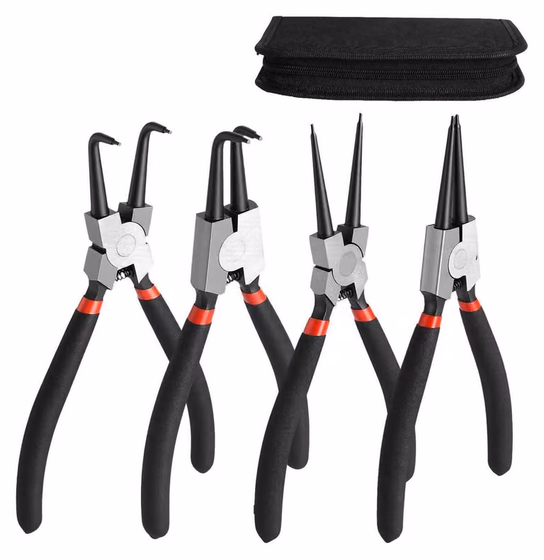 Set di pinze a becco curvo e dritto, 4 pezzi, 180 mm, Acciaio al carbonio, con custodia, per uso interno ed esterno