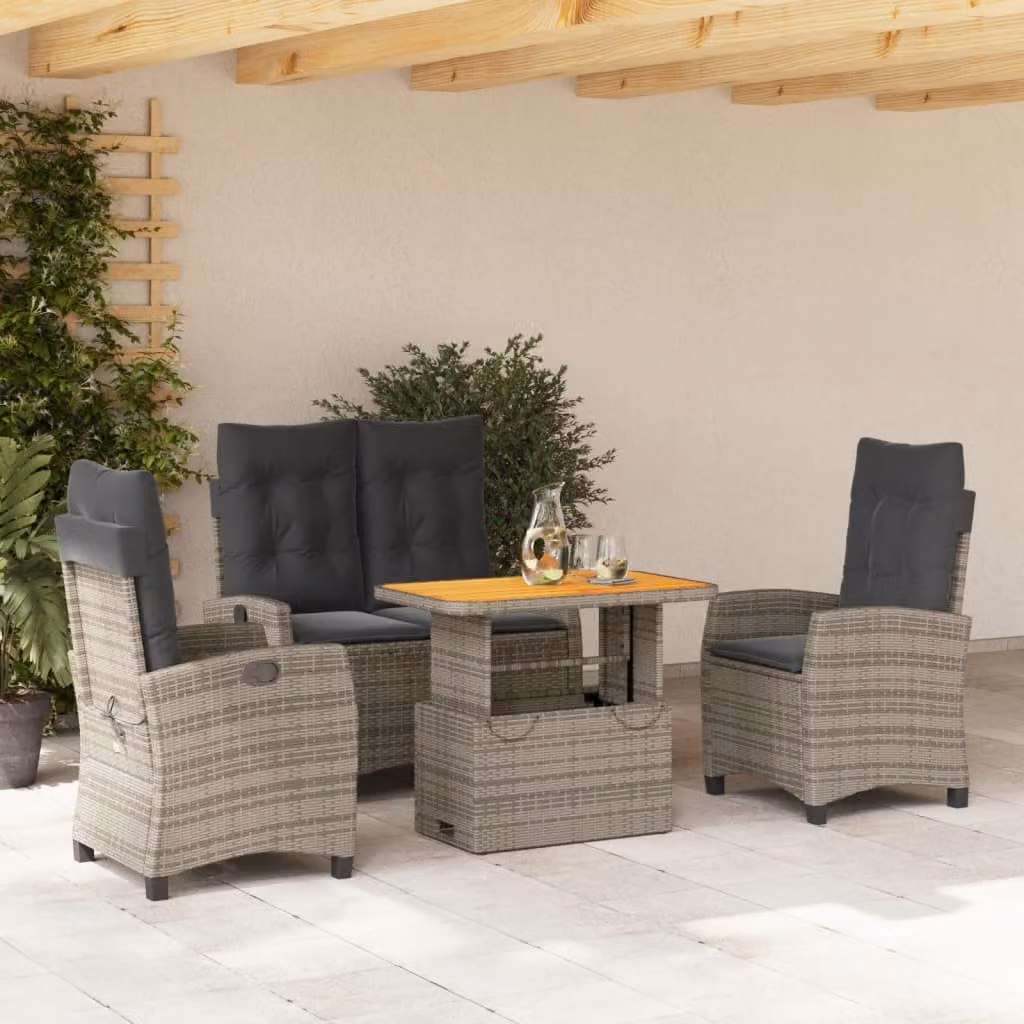 Set da Pranzo da Giardino Moderno vidaXL in Legno di Acacia e Polyrattan Grigio e Marrone con 4 Sedute – 1