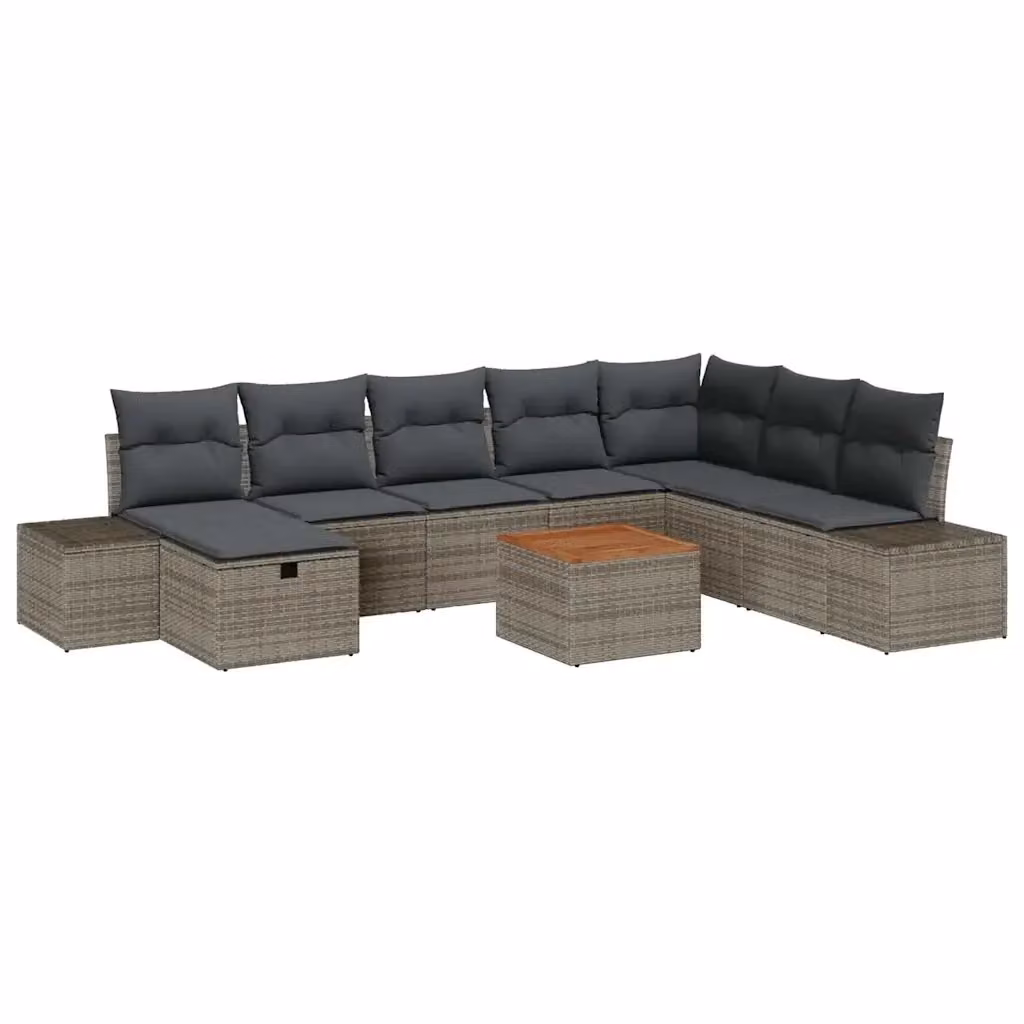 vidaXL Set Divano da Giardino Moderno 9 Pezzi in Poly Rattan Grigio con Cuscini e Tavolino da Esterno – 2