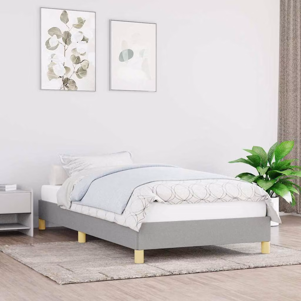 vidaXL Giroletto senza materasso in tessuto grigio chiaro con doghe in legno L/P/H: 190 x 90 x 25 cm