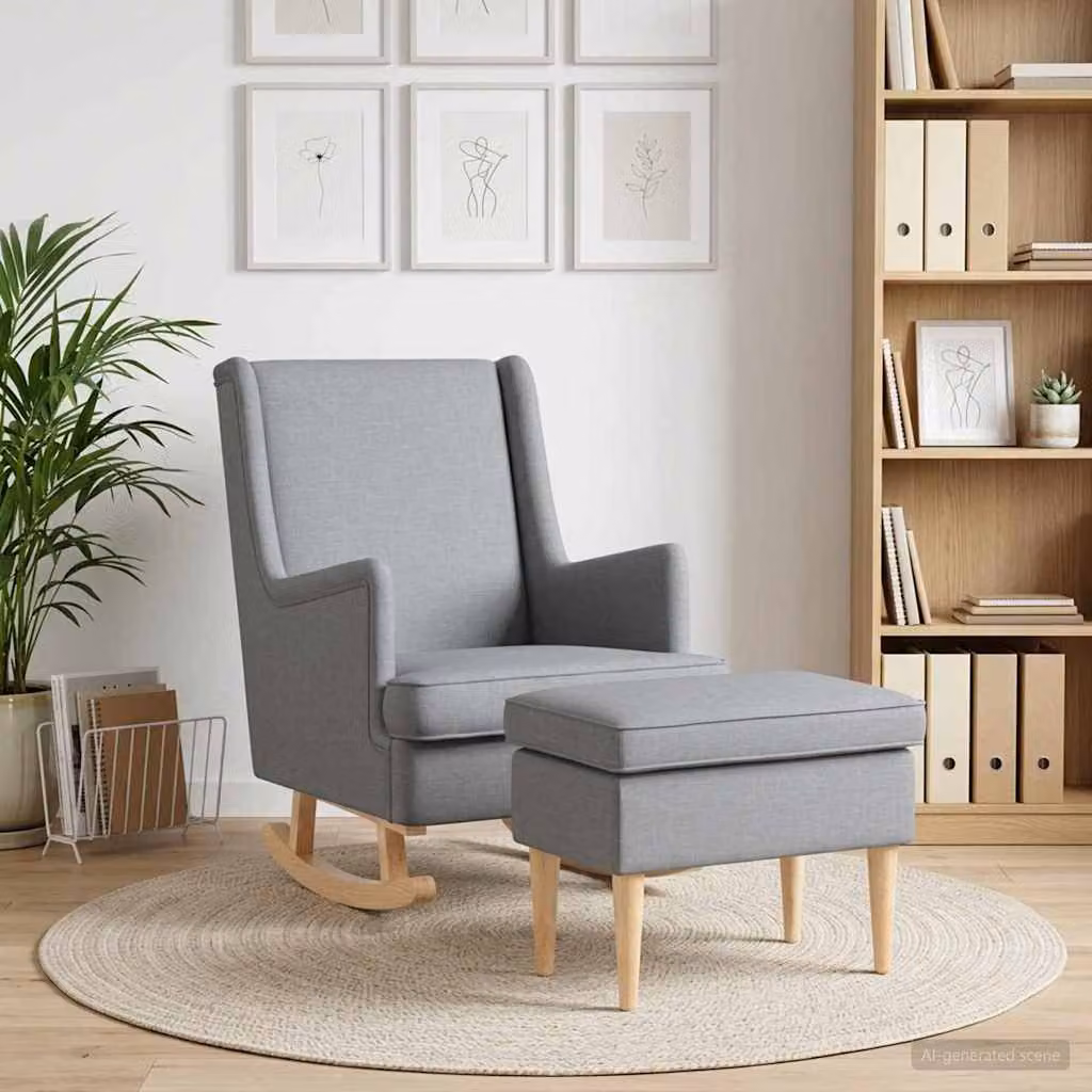 Set di Poltrona con Ottomano vidaXL in Tessuto Grigio per Soggiorno e Camera da Letto