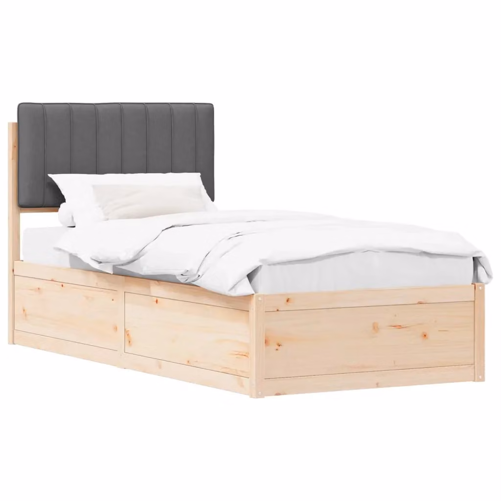 Letto moderno vidaXL con testiera rivestita in tessuto grigio e struttura in legno di pino L/P/H: 90 x 190 cm – 2