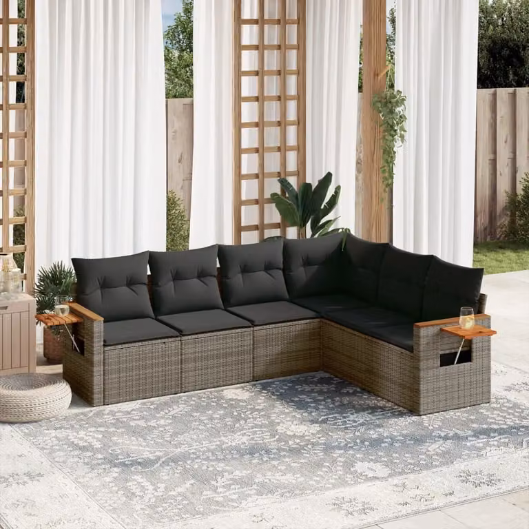 vidaXL Set Divano da Giardino a L in Polyrattan Grigio con Cuscini e Tavolino da Caffè