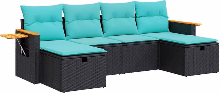 Set Divano da Giardino 6 pz con Cuscini Nero in Polyrattan