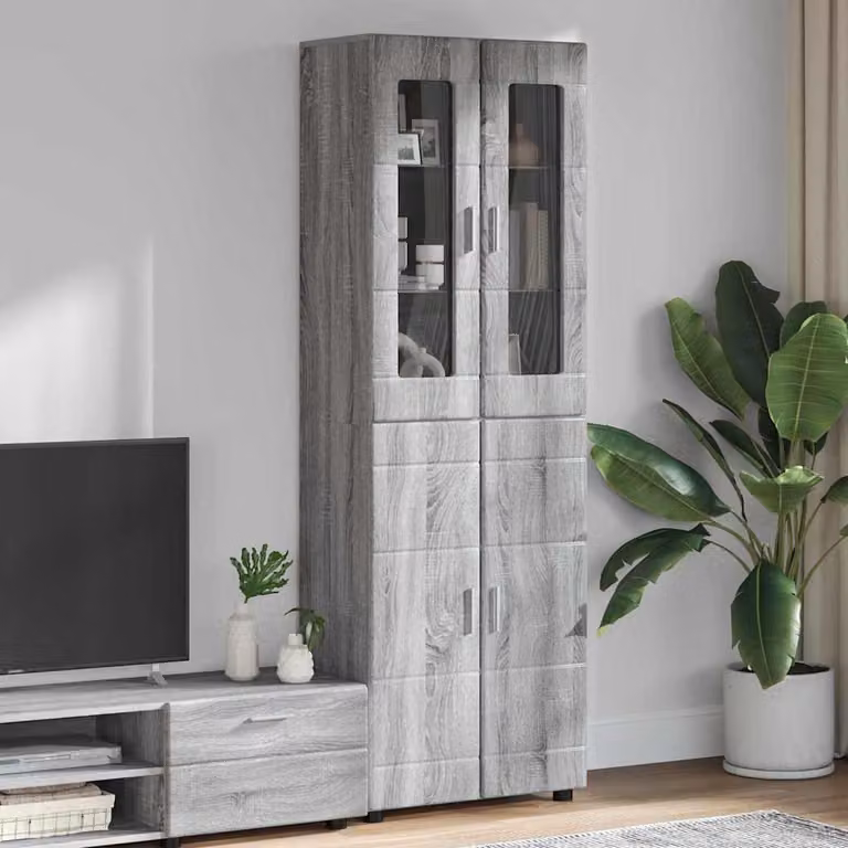 vidaXL Credenza FLORIN Moderna Grigia con Scaffali L/P/H: 60 x 35 x 182 cm