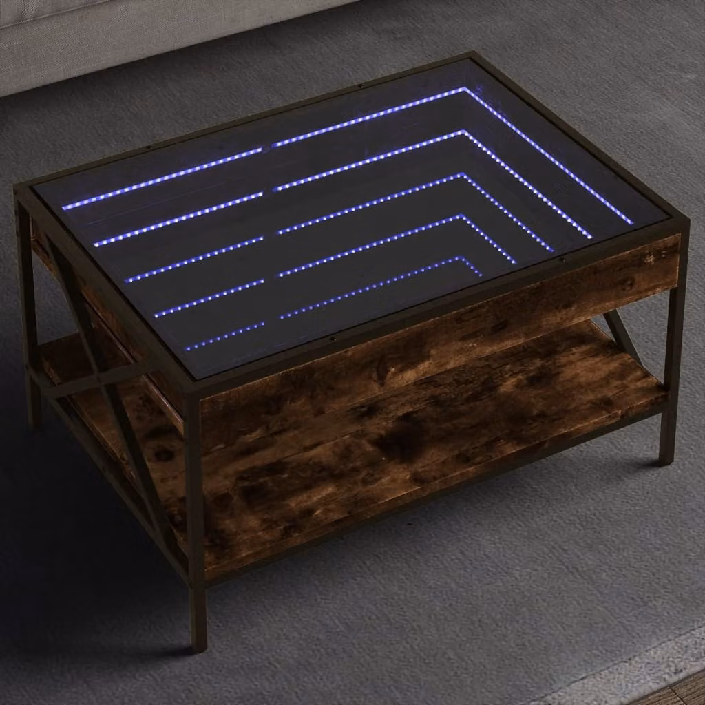 vidaXL Tavolino da Salotto Infinity in Rovere Fumo e Vetro con LED L/P/H: 70 x 50 x 38 cm
