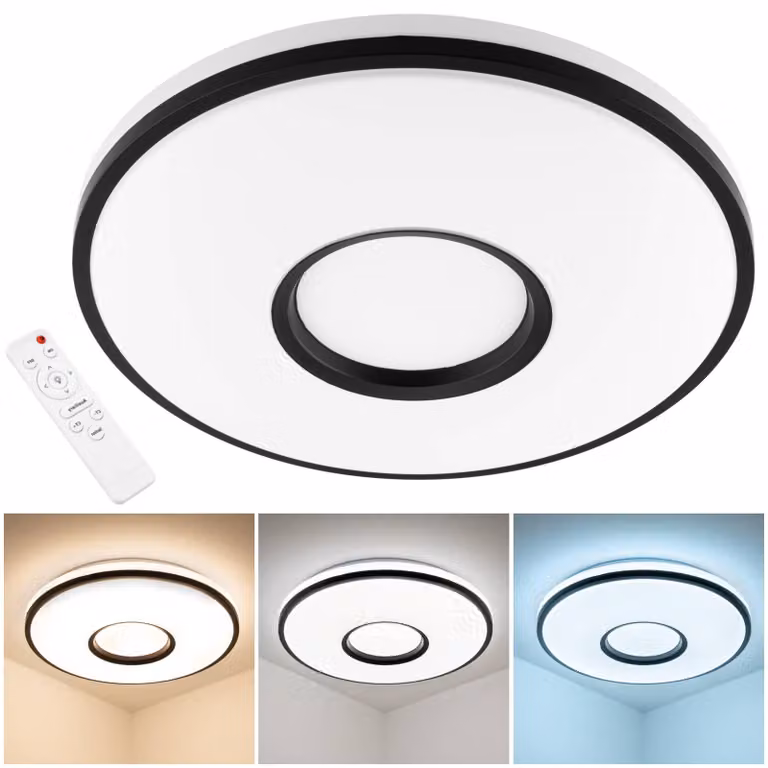 LUMILED LED lampada da soffitto 48W 4320lm 40cm plafoniera CCT 3000-6500K con telecomando bianco nero rotondo design moderno per soggiorno camera dei bambini camera da letto