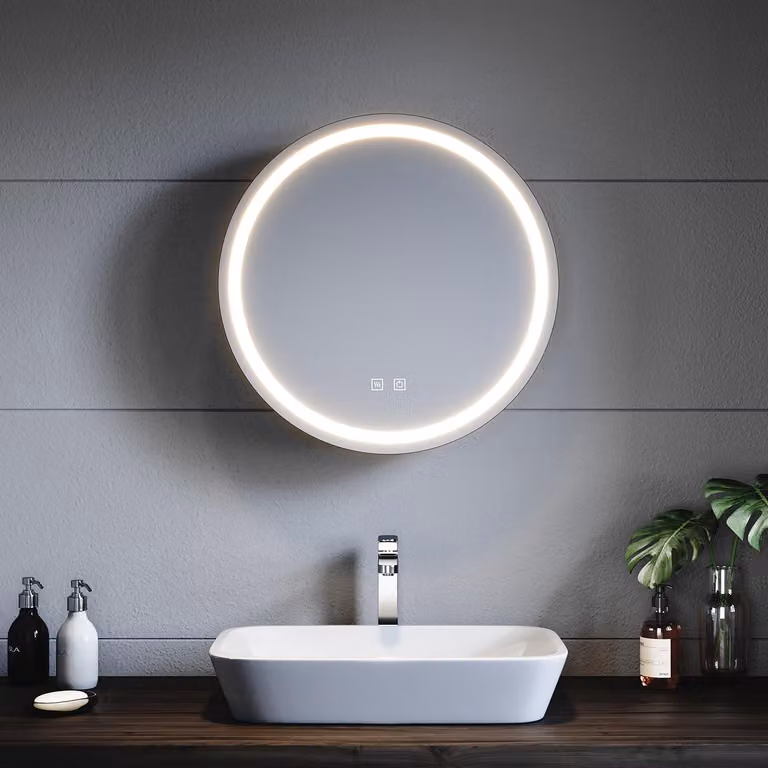Specchiera rotonda SONNI 60x14 cm con tre temperature di colore, con interruttore a due tocchi, regolabile per luce e buio, con funzione antiappannamento
