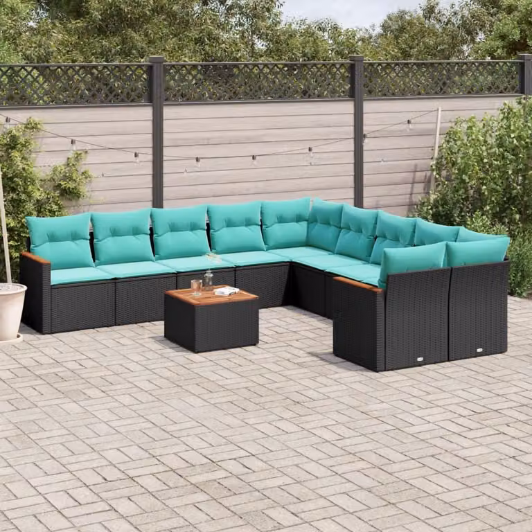 Maison Exclusive - Set divano da giardino 11 pezzi con cuscini, polyrattan nero