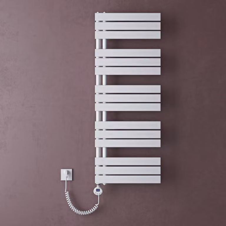 doporro Scaldasalviette Elettrico Bagno con Termostato Digitale e Funzione Timer 131x50cm 1000W Bianco, Termoarredo Elettrico Temperatura Regolabile, Radiatore da Parete Verticale - FN