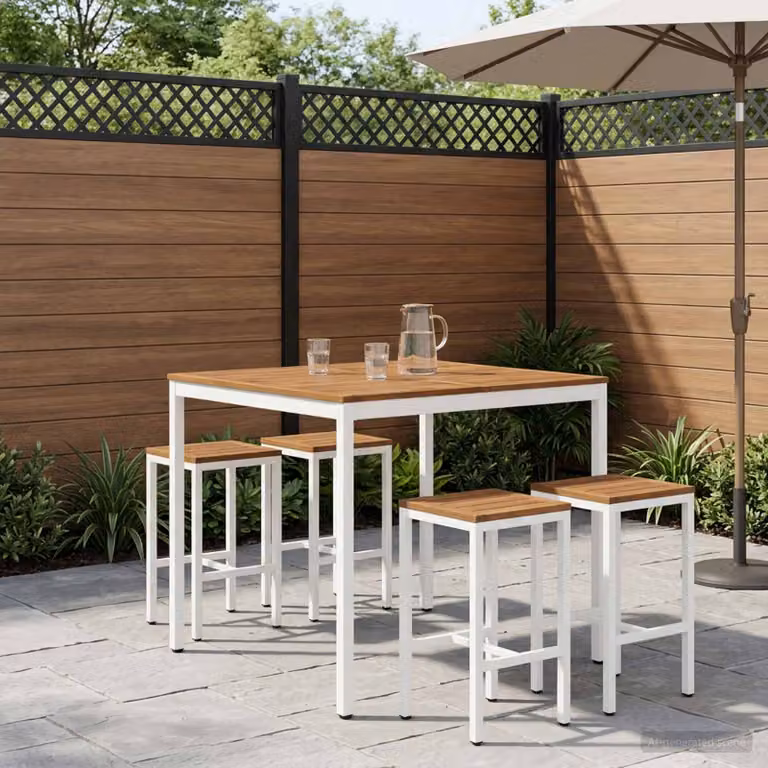 vidaXL Tavolo Bar da Giardino NAARDEN in Legno di Acacia, Quadrato, Naturale e Bianco, L: 60 cm, P: 60 cm, H: 105 cm