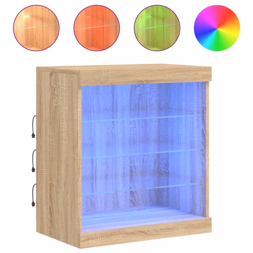 Credenza con Luci LED Rovere Sonoma 60,5x37x67 cm