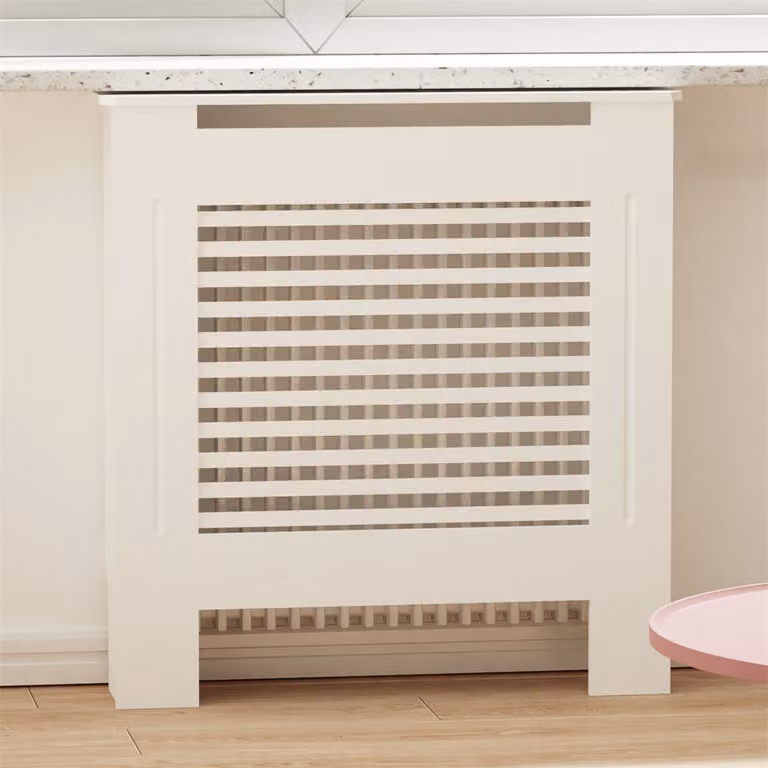 Copertura per termosifoni WISFOR, 78x19x101,2 cm, rivestimento in MDF con lamelle orizzontali, colore bianco