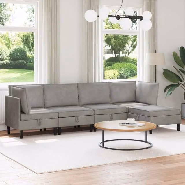 Set di mobili per il soggiorno 5 pz Grigio Chiaro Velluto 3413731