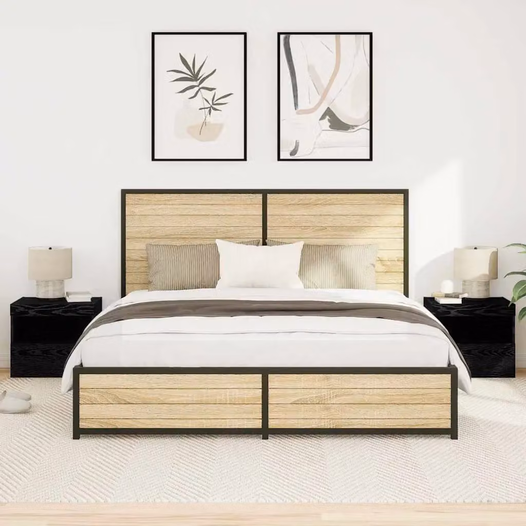 Set di 2 Armadi da Notte vidaXL in MDF Nero Opaco con Illuminazione Integrata L/P/H: 50 x 40 x 45 cm