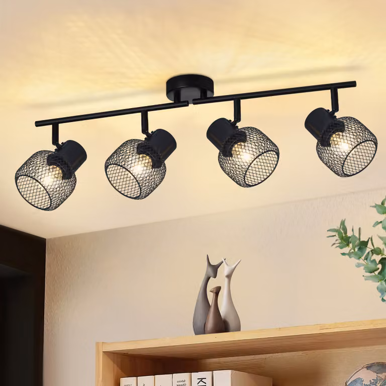 ZMH Plafoniera in metallo nero a 4 fiamme vintage E27 Faretto da soffitto Lampada da soffitto ruotabile a 330° Faretto da interno per corridoio Soggiorno Camera da letto Cucina