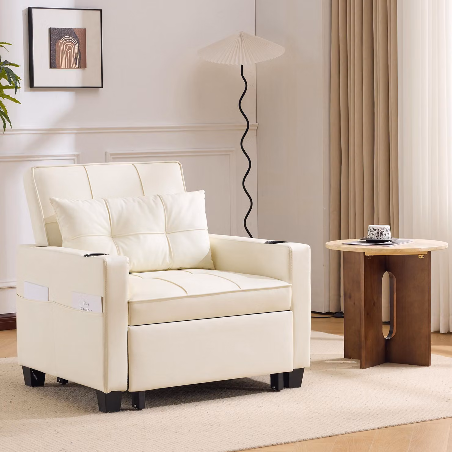 MODFU Divano reclinabile poltrona singola con portabicchieri, divano letto reclinabile con connessione USB, poltrona relax con piedini in plastica, bianco