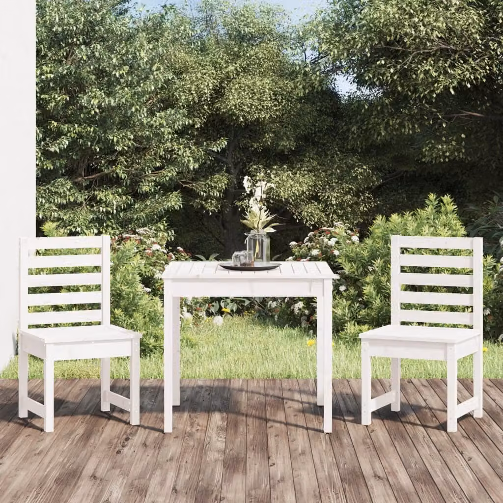 The Living Store Set bistrot da giardino 3 pezzi in legno di pino massiccio bianco