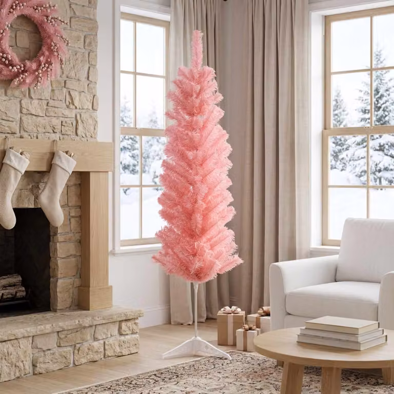 vidaXL Albero di Natale Artificiale Sottile 120 cm PVC e Acciaio Rosa