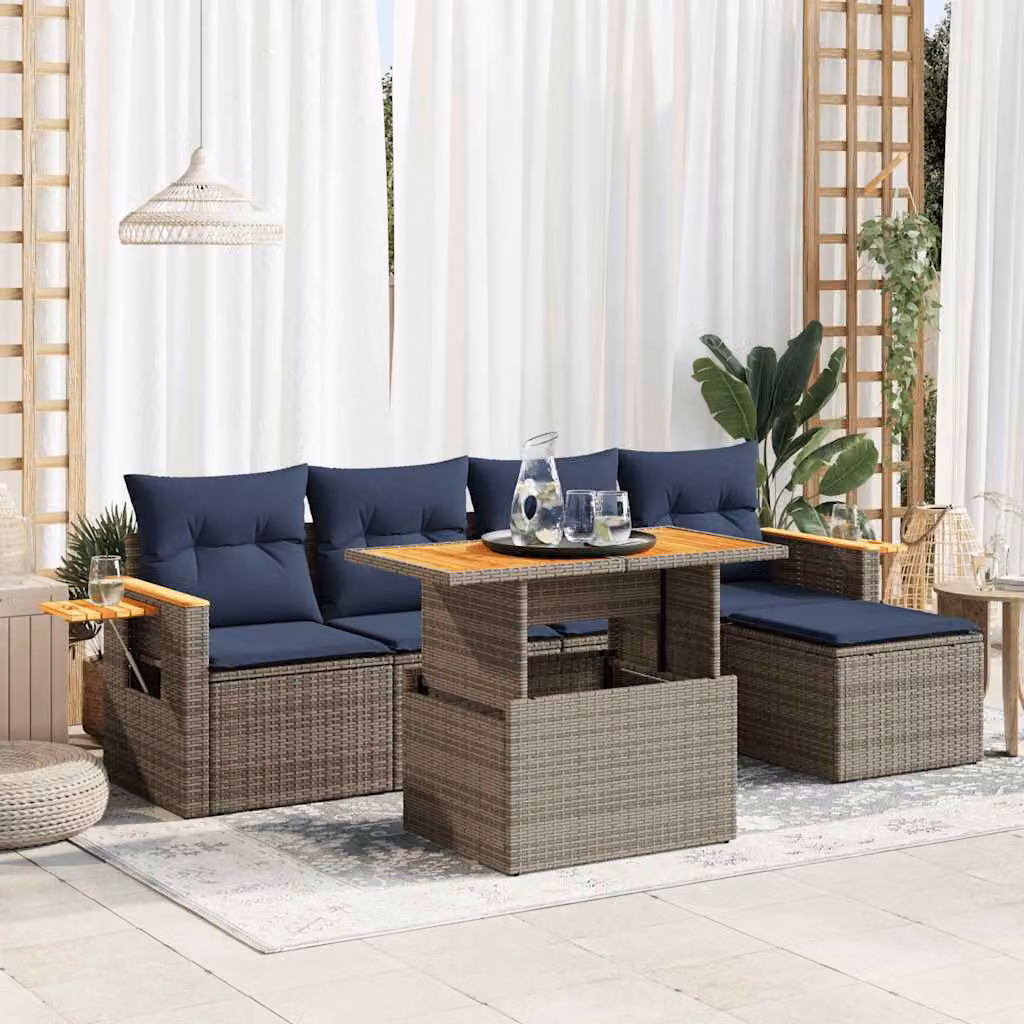 Maison Exclusive - Set Divano da Giardino 6pz con Cuscini Grigio Polyrattan Acacia