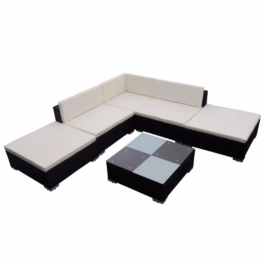 vidaXL Set Divani da Giardino 6 pz con Cuscini e Tavolino in Polyrattan e Metallo Nero – 3