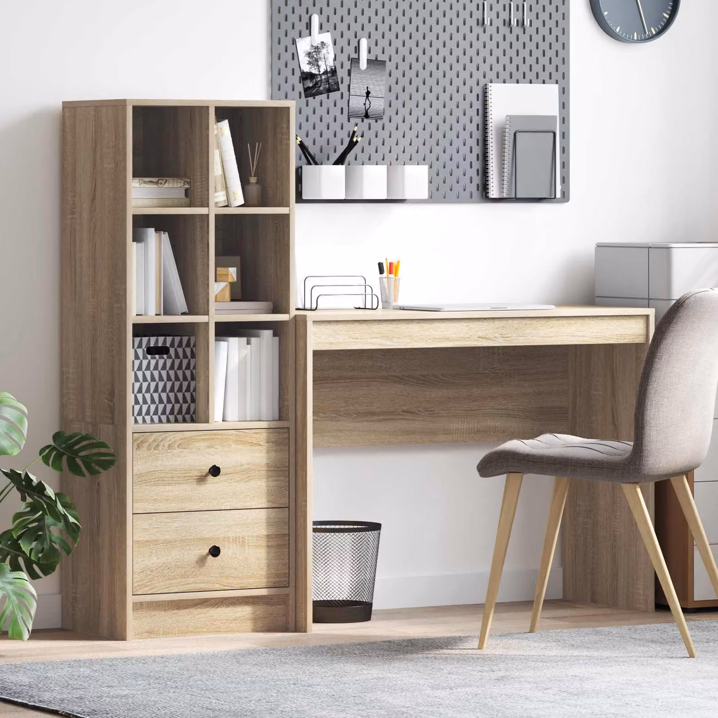 Set di 2 Scrivanie con Scaffale vidaXL in Rovere Sonoma, Colore Marrone, L 145,5 x P 40 x H 127 cm