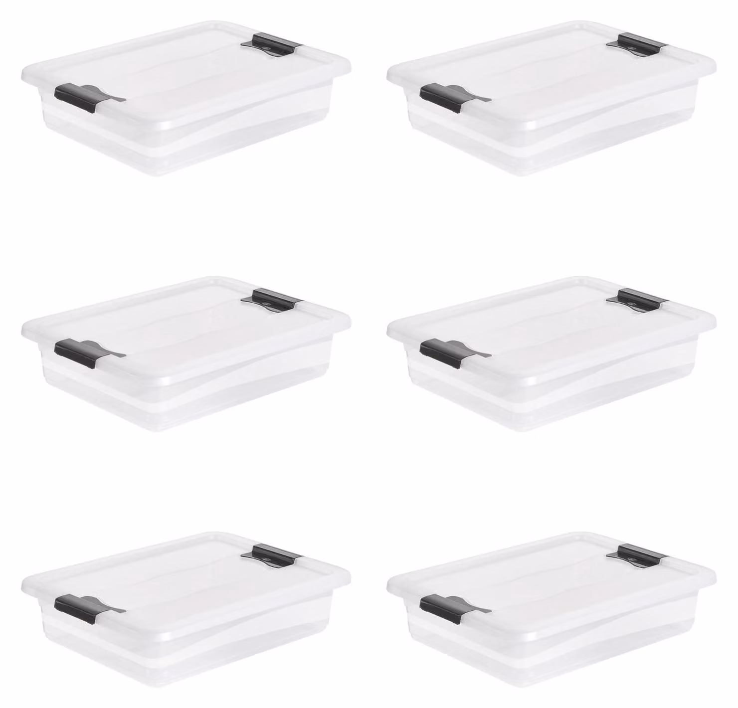 Contenitore con coperchio e chiusura a clip, dimensioni 39,5 x 29,5 x 9,5 cm, capacità 7 litri, trasparente, confezione da 6 pezzi