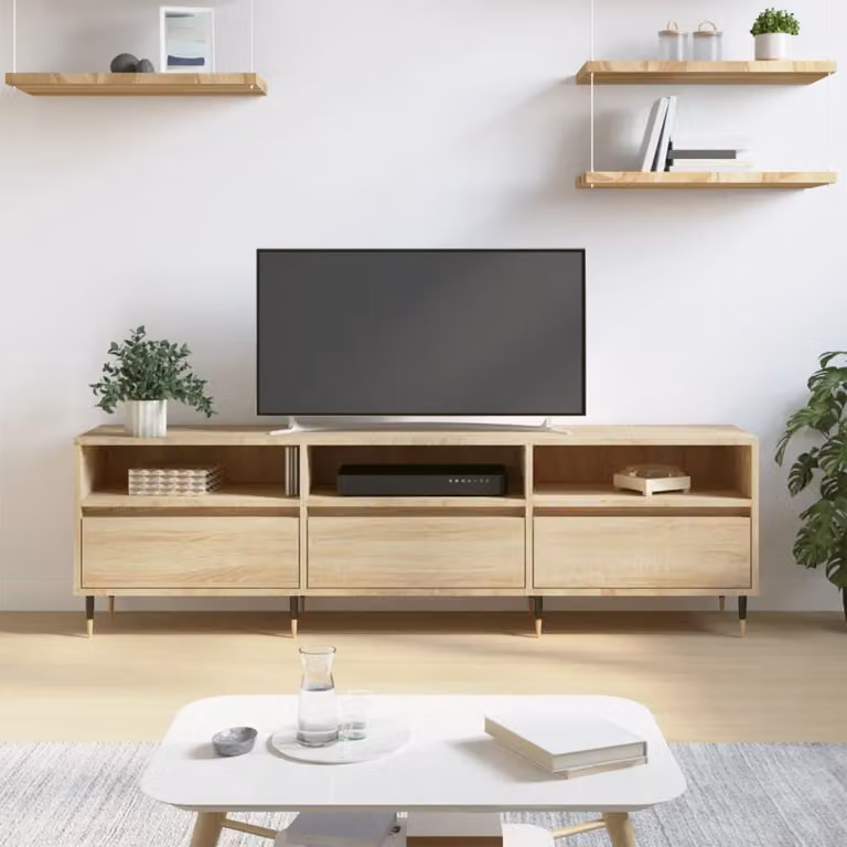 Mobile Porta TV vidaXL Rovere Sonoma Marrone in Legno e Metallo L: 150 cm, P: 30 cm, H: 44,5 cm
