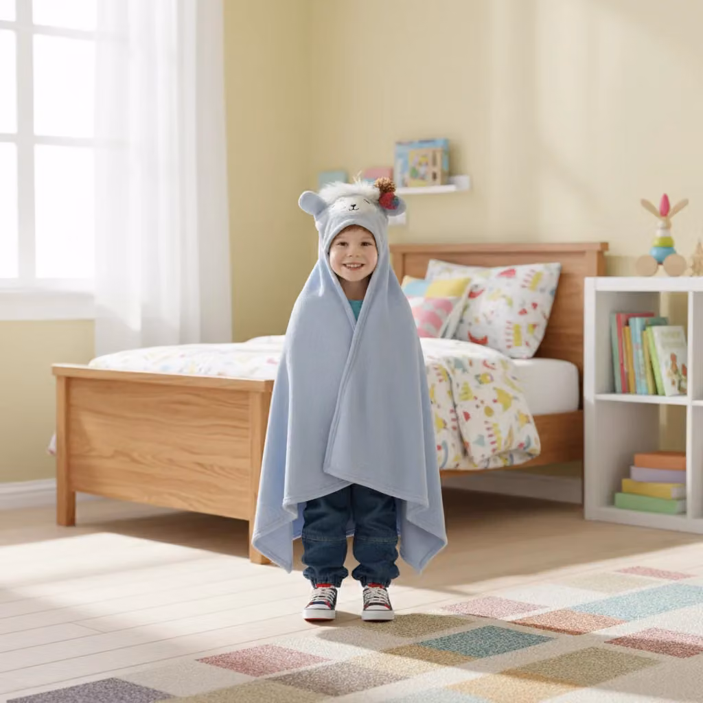 Plaid con cappuccio per bambini VESTIAMO CASA Linea Baby Cute in pile morbido con motivo animale – 2