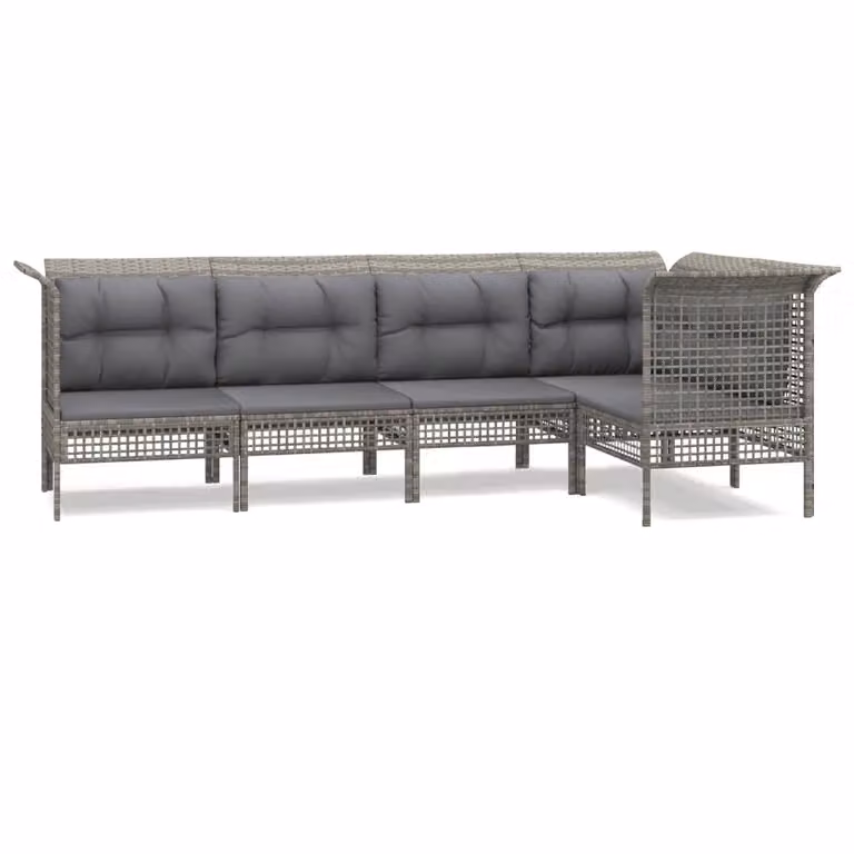 Set Divani da Giardino 5 pz con Cuscini in Polyrattan Grigio