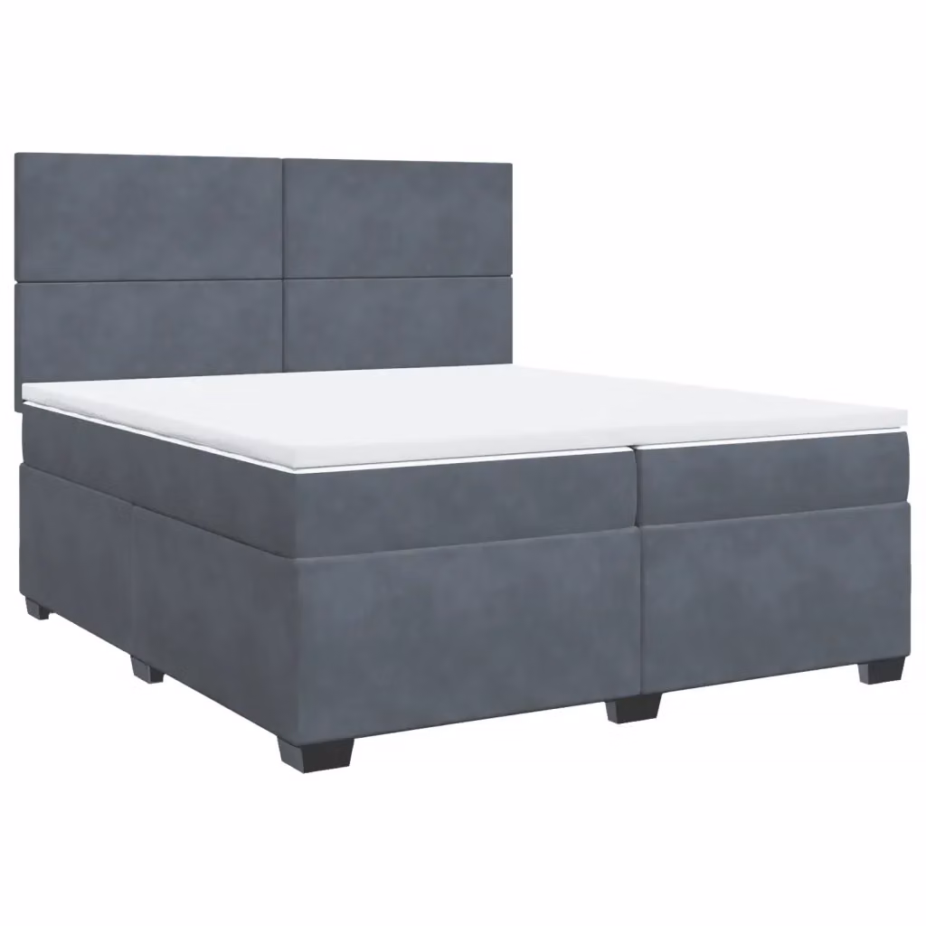 Letto a molle con materasso ibrido vidaXL in velluto grigio e bianco 200 x 200 cm – 2