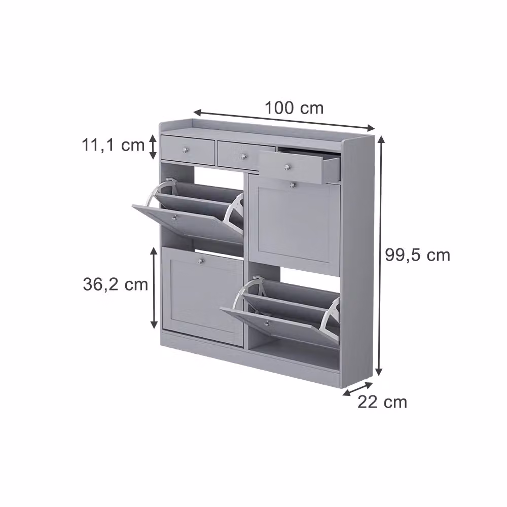 Scarpiera da ingresso Vicco Grigio con 3 cassetti interni e 4 scomparti ribaltabili L: 100 cm, H: 99.5 cm – 2