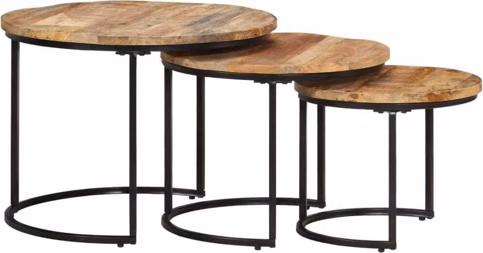 Set tavoli 3 pezzi. Legno di mango grezzo