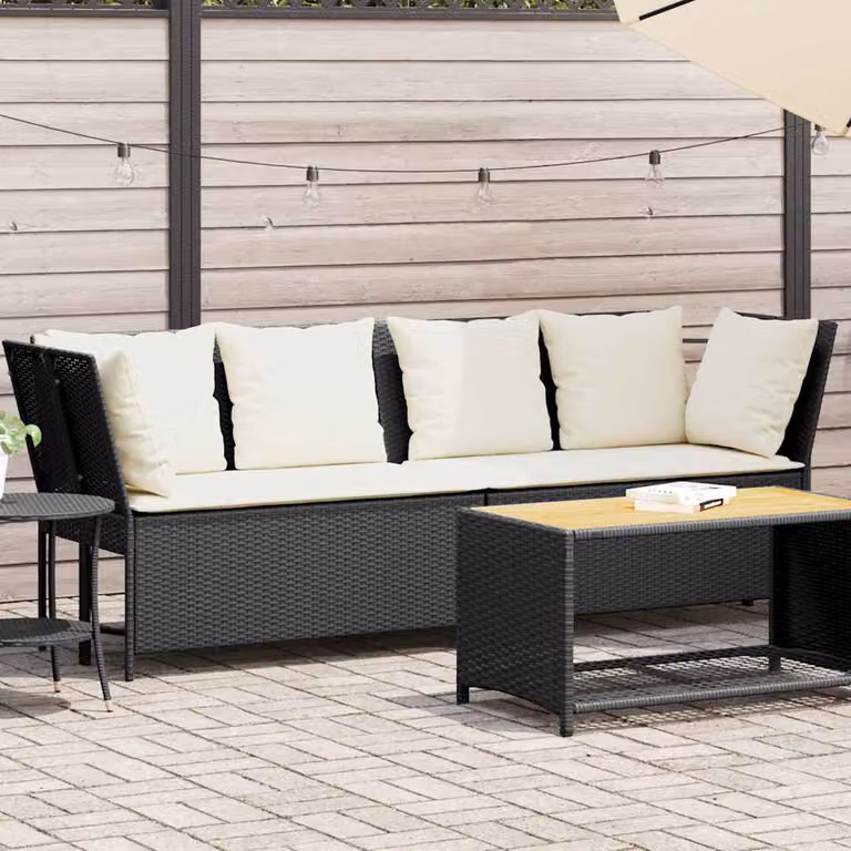 vidaXL Divano da Giardino Moderno a 3 Posti con Cuscini e Struttura in Metallo Nero e Bianco