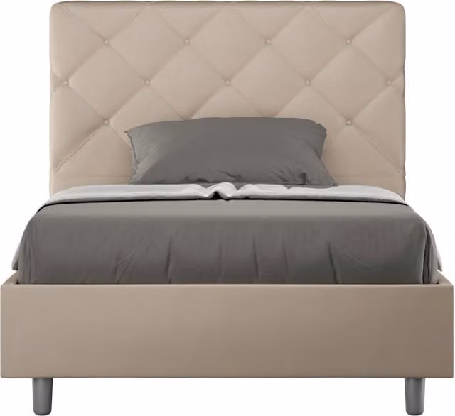 BS COM Letto una piazza e mezza con rete imbottito 120x200 similpelle tortora