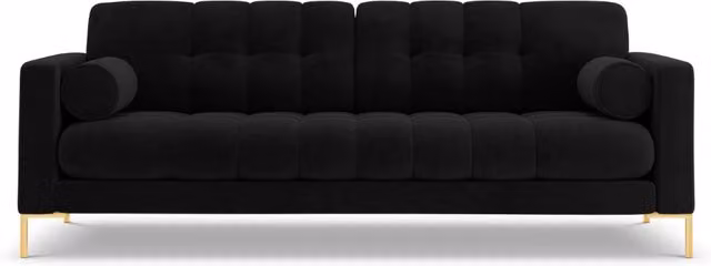 Divano Bali Cosmopolitan Design a 3 posti in velluto nero e oro con struttura in metallo L: 177 cm, P: 75 cm, H: 92 cm