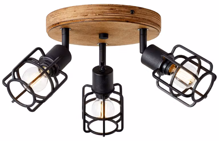 Lampada Brilliant Gwen Spotrondell a 3 luci, finitura legno antico/nero, metallo corindone nero, 3x D45, E14, 28 W