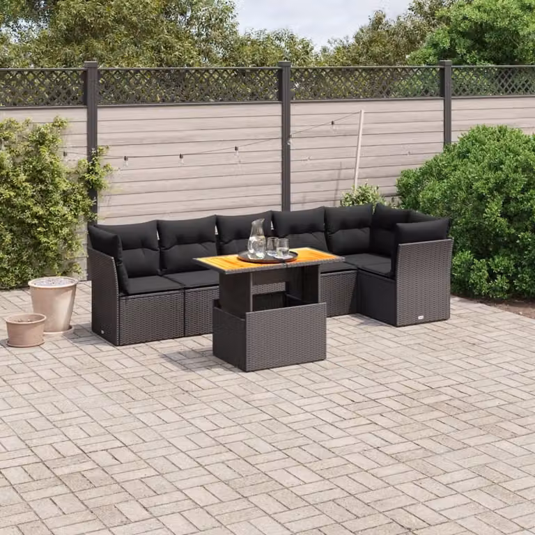 Maison Exclusive - Set Divani da Giardino con Cuscini 7pz Nero Polyrattan