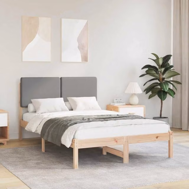 Letto con Testiera Rivestita vidaXL in Legno di Pino e Tessuto Grigio L/P/H: 120 x 200 x 84,5 cm – 1