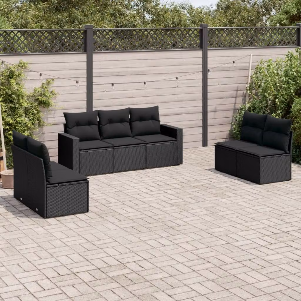 Set di Divani da Giardino a L vidaXL con Cuscini Nero in Polyrattan e Acciaio – 1