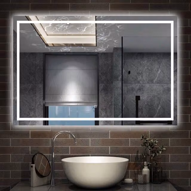 specchio rettangolare 120 x 80 cm con luce led antiappannamento e touch, 3 colori