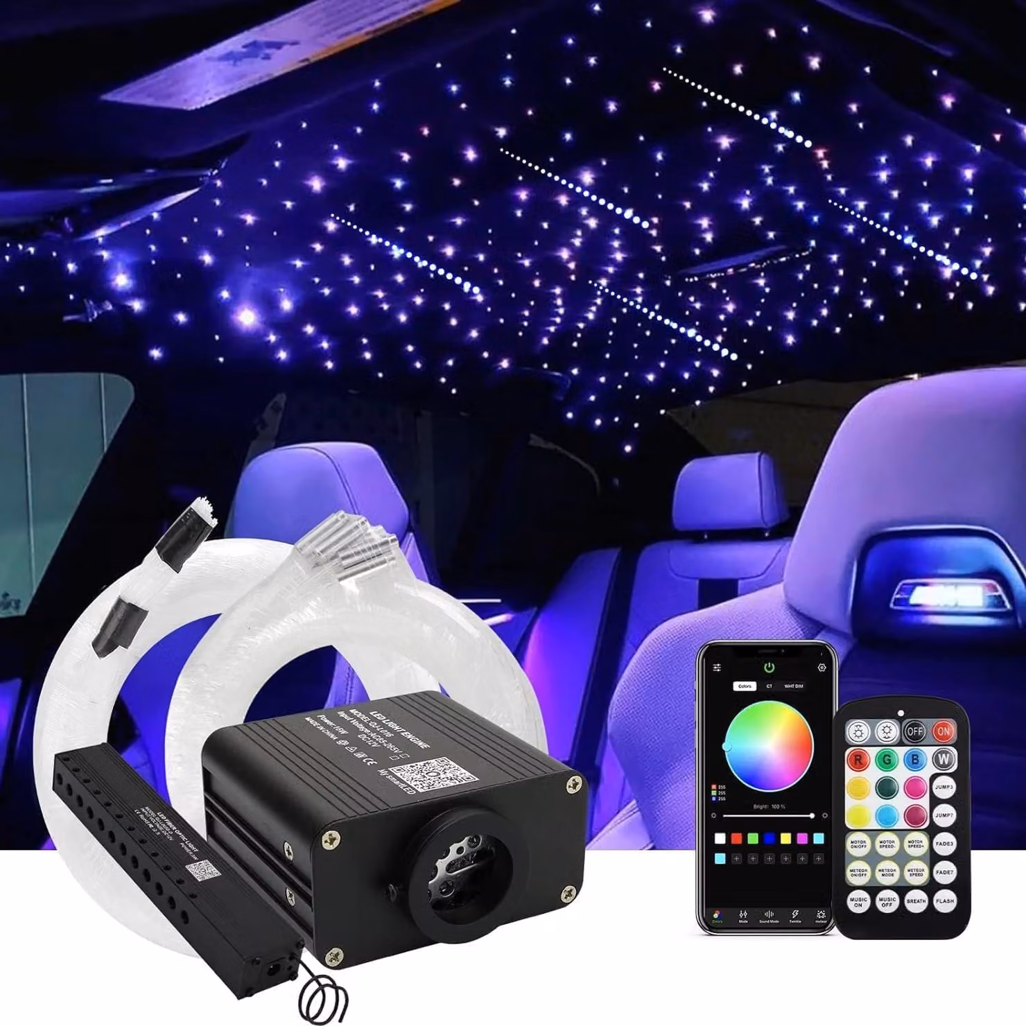 Kit per creare un cielo stellato in fibra ottica, 16 watt, 600 elementi luminosi, lunghezza di 3 metri, con controllo attivato dal suono