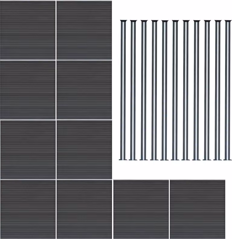 Pannelli divisori in WPC (x10) e pali per recinzione con illuminazione a LED (x11) - Grigio