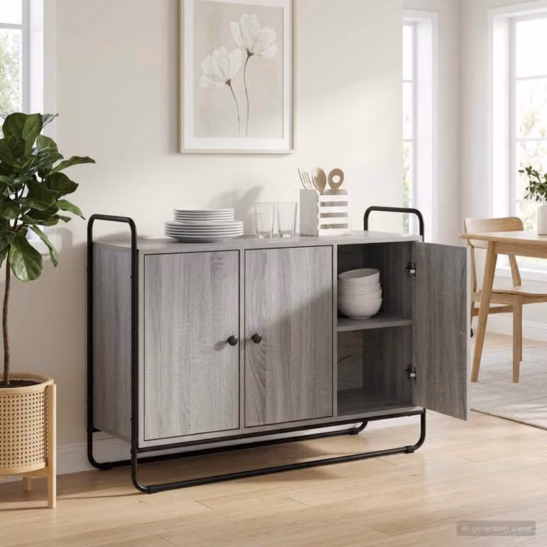 Credenza vidaXL in stile industrial, colore grigio, L 102 x P 35 x H 75 cm, in legno ingegnerizzato e metallo